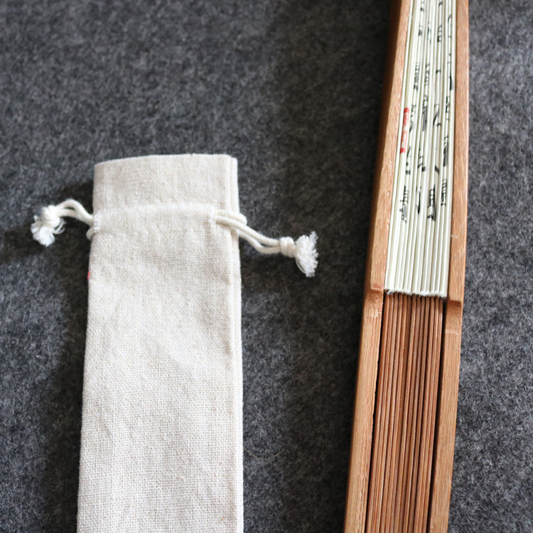 精致折扇麻布袋亚麻古诗轴抽绳 棉布印花礼品扇子袋可刺绣logo