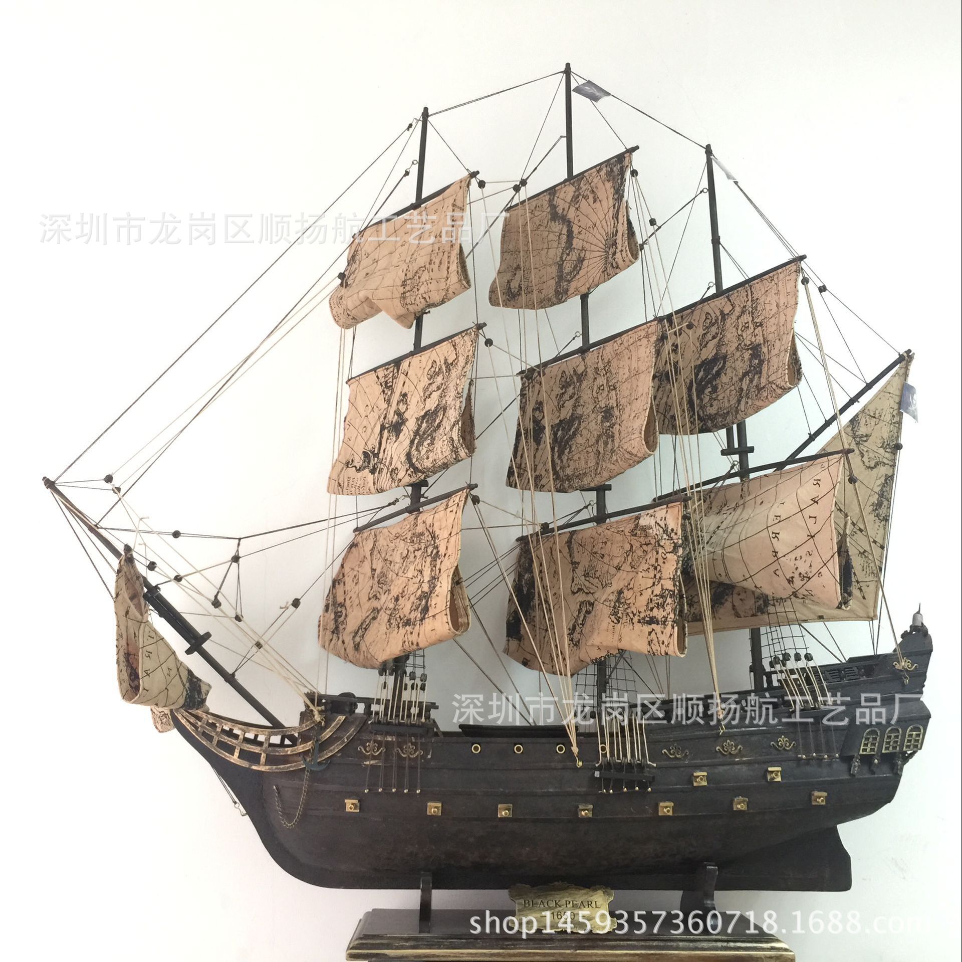 加勒比海盗船模型拼装摆件做旧效果工艺船黑珍珠号95cm