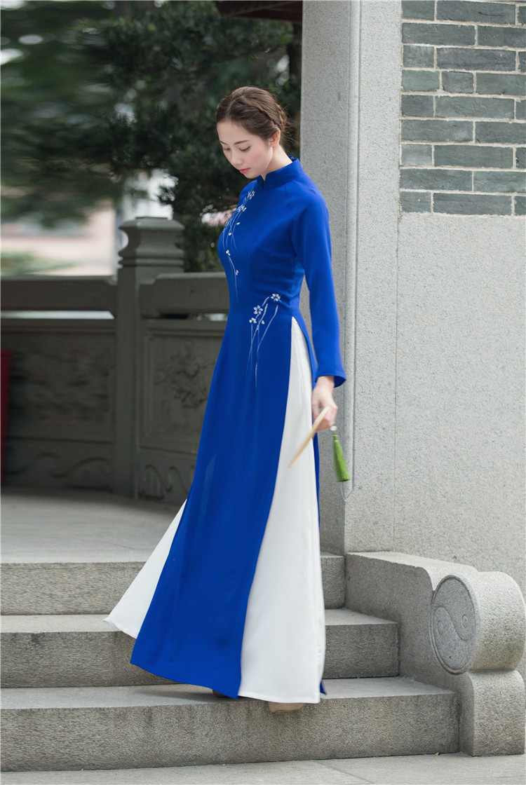 兰瑟薇 越南奥黛旗袍中国风女装改良修身复古旗袍长款旗袍 女旗袍