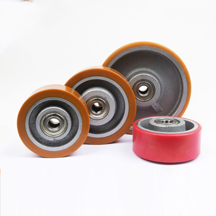 厂家定制重型聚氨酯200x50mm铁芯轮包胶 装配6204zz重型工业滚轮