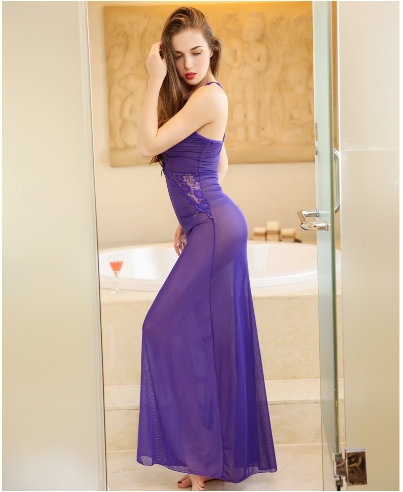 情趣内衣蕾丝诱惑套装女式性感吊带睡裙透明网纱睡衣紧身长裙7113