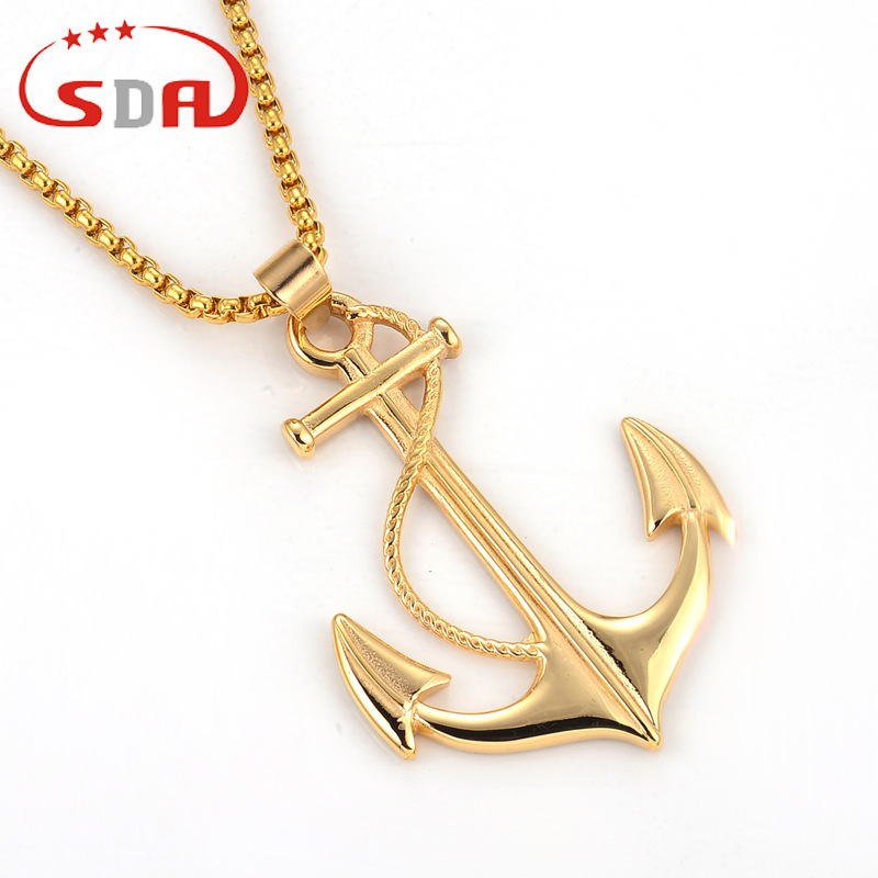 欧美热销不锈钢电镀18k纯金船锚吊坠 钛钢铸造真空镀金吊坠