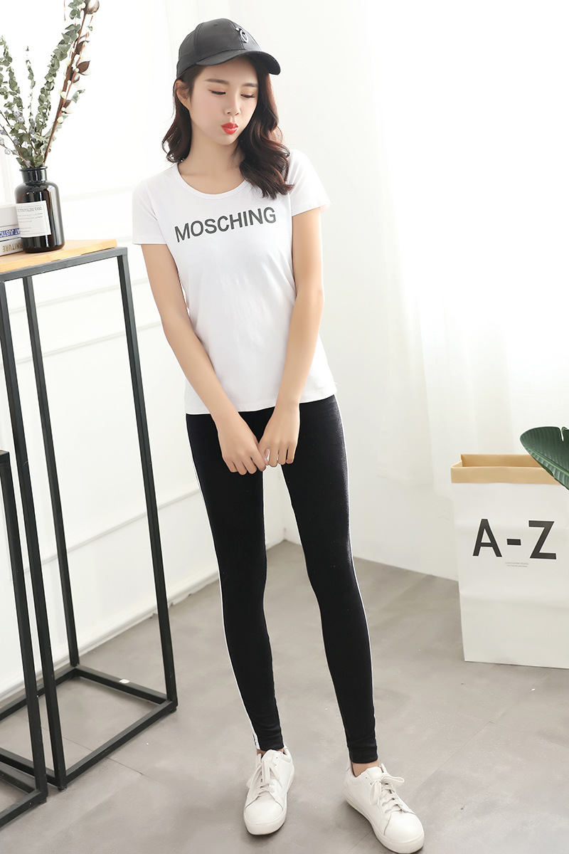 莫代尔打底裤女2021春夏外穿紧身薄款小脚女裤侧白杠拉条九分裤子