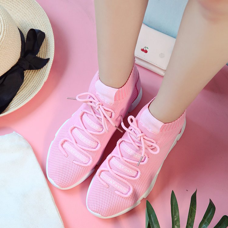 2017新款弹力袜子鞋 韩版粉色透气跑步鞋情侣百搭学生休闲网鞋