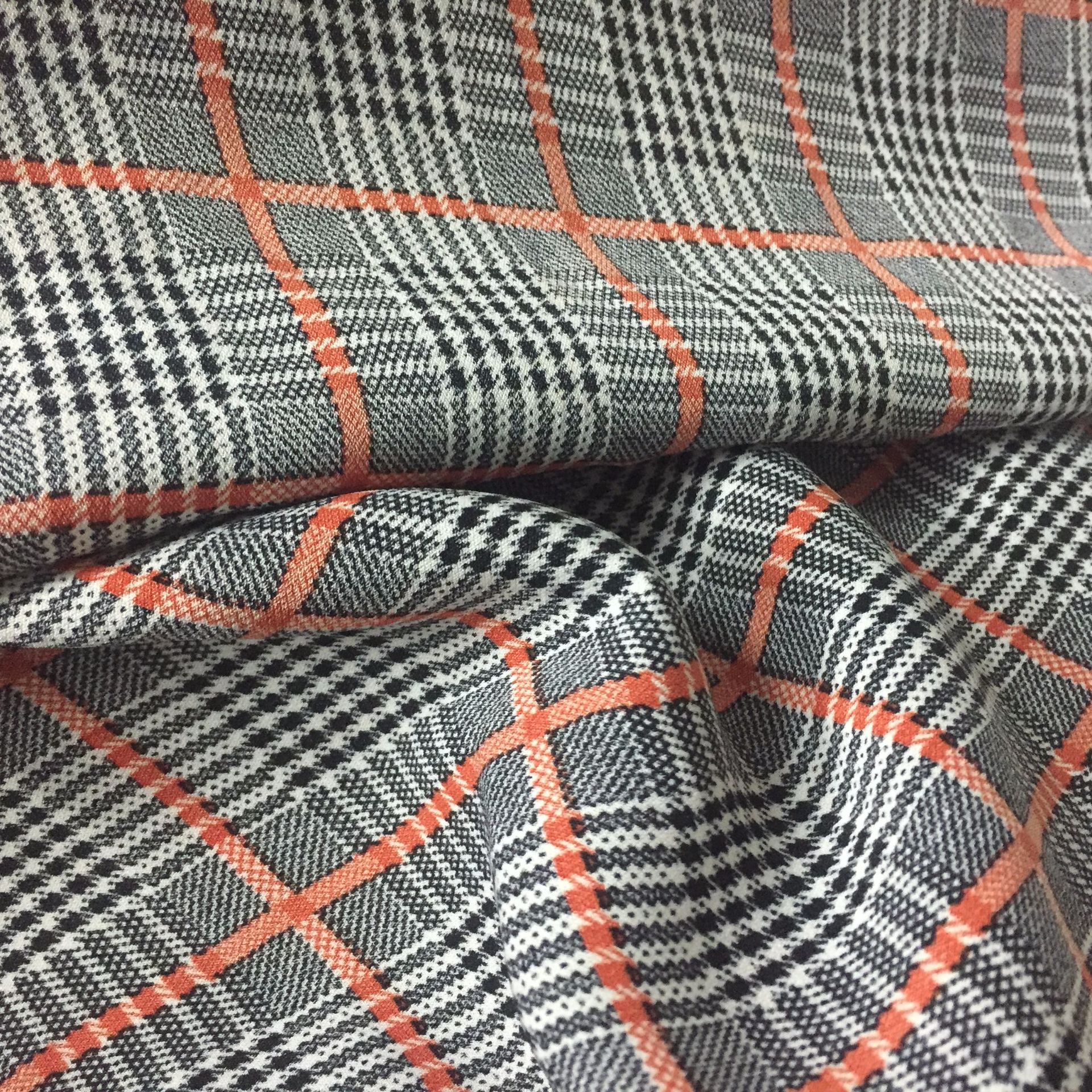 新款-复古麻 复古撞色几何 特色印花布料格子格纹面料