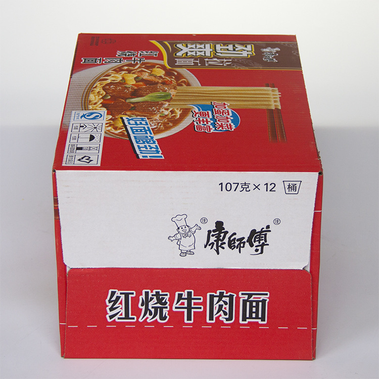 康师傅劲爽拉面 红烧香辣酸菜牛肉方便面桶面 整箱12桶 批发