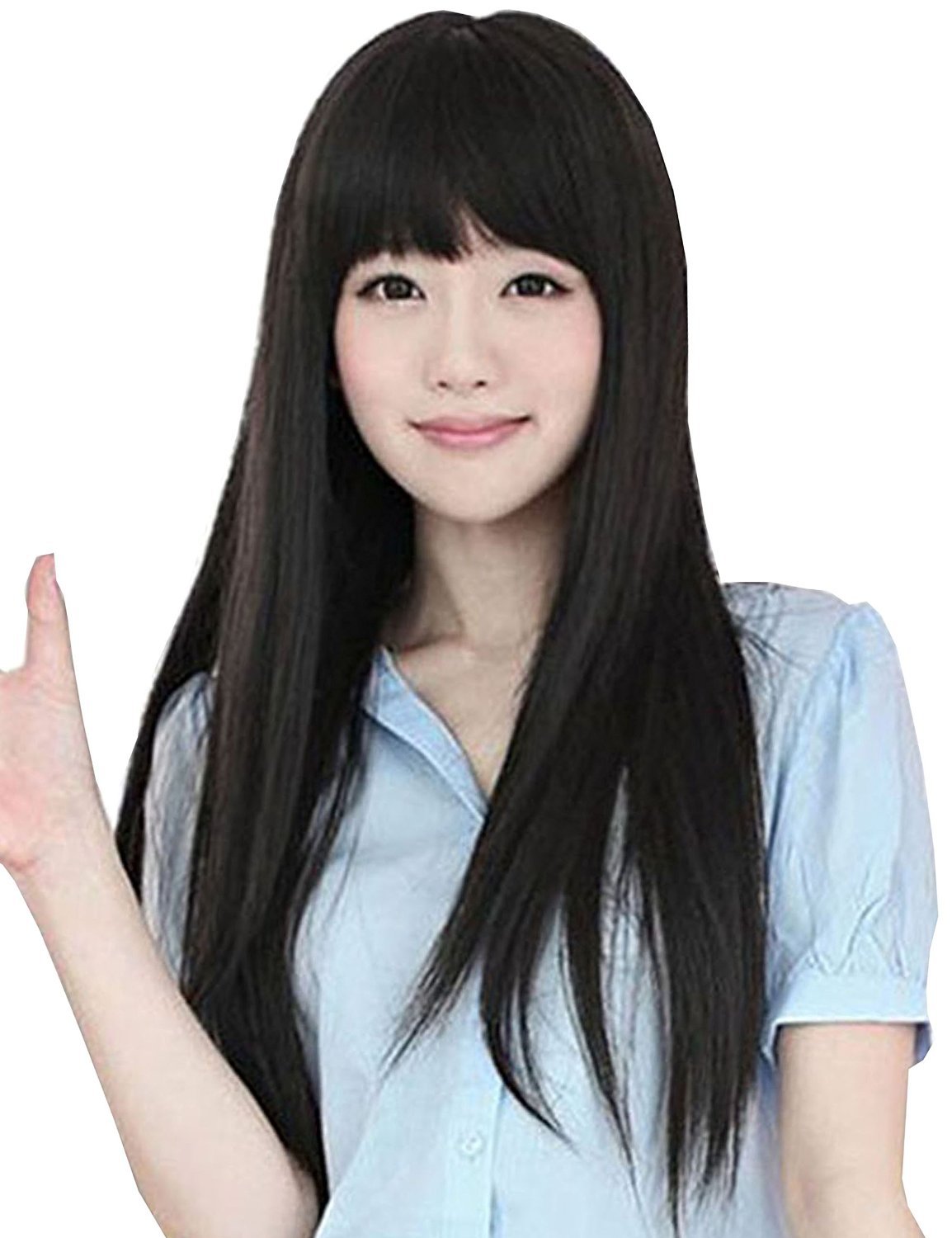 外贸假发女 自然长直齐刘海假发 高温丝假发 时尚 蓬松假发