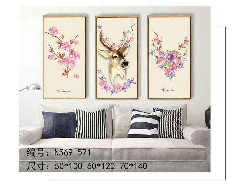 三联画 小鹿装饰画批发 38x48电表箱画 点彩加笔画芯 高清微喷画