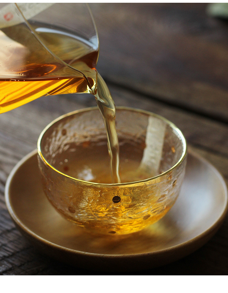 批发日式玻璃功夫茶具锤纹品茗杯茶杯 描金禅心茶具品茗杯个人杯