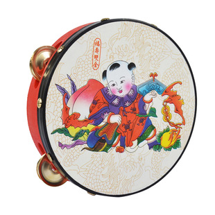 中国风铃鼓玩具塑料儿童手拍鼓乐器年画图案随机幼儿园教具
