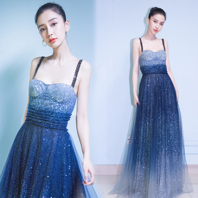 baby明星同款星空裙2020新款名媛宴会高贵优雅晚礼服长款聚会主持