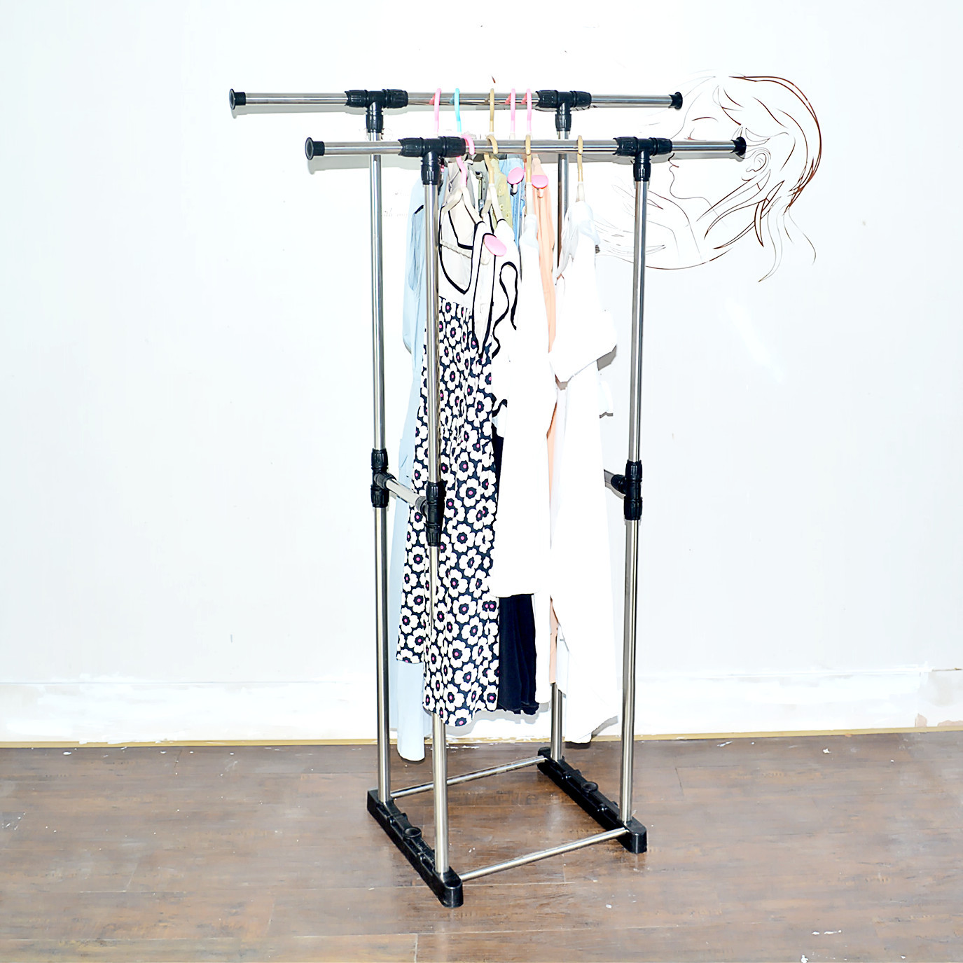 不锈钢小型晾衣架落地伸缩移动挂衣服架阳台户外晒被架子飘窗衣架