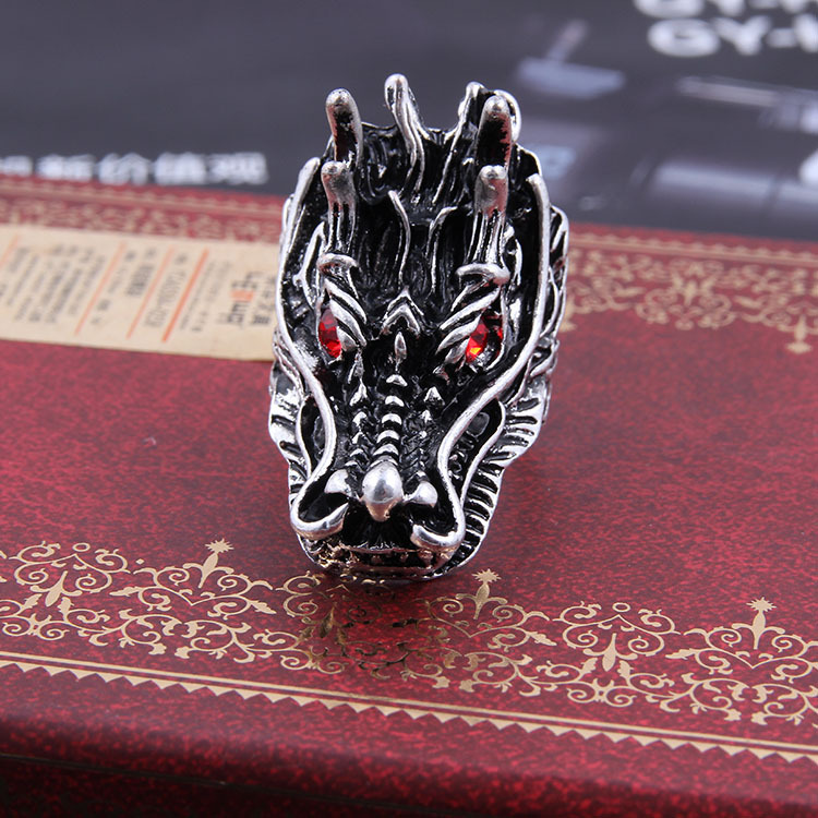 欧美饰品红宝石霸气钛钢龙头男指环个性戒指淘宝一件代发zlf-789