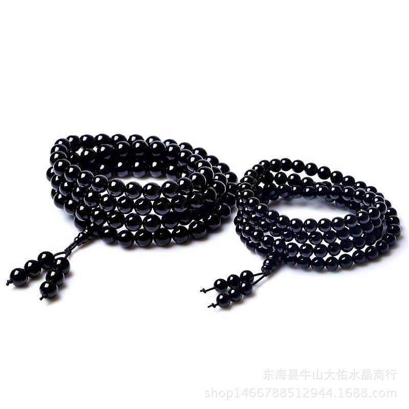 天然水晶黑玛瑙手链男女士款108颗佛珠手串情侣饰品-阿里巴巴