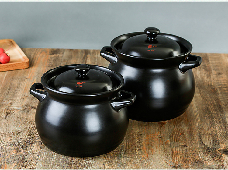 厂家批发康舒陶瓷砂锅 瓷煲土锅明火直烧耐高温养生煲 黑煲炖锅