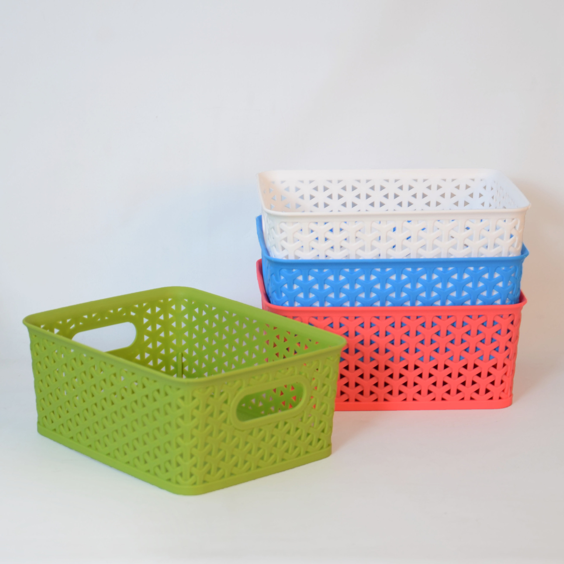 镂空可叠加整理收纳筐收纳箱 塑料编织收纳筐 玩具储物收纳篮