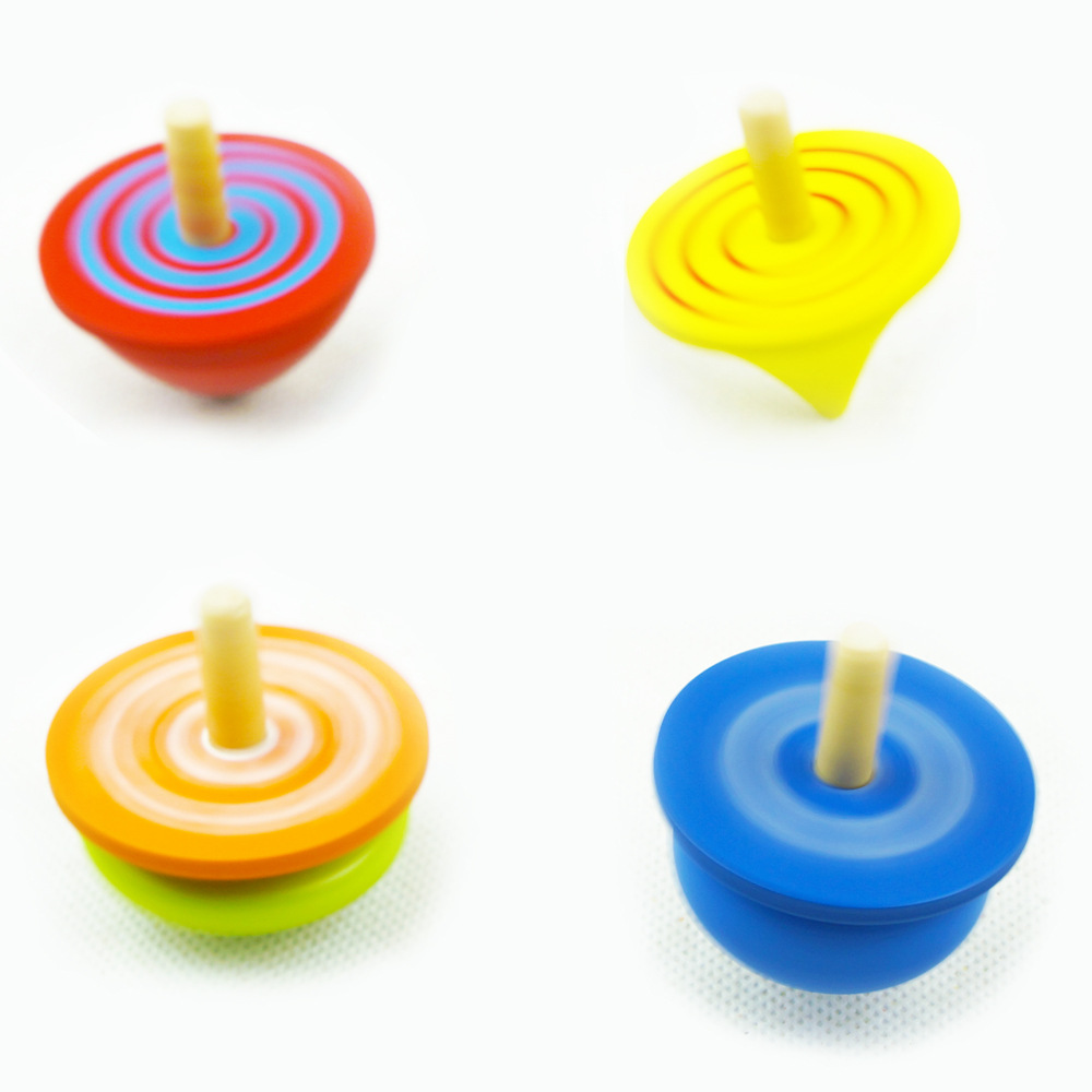 幼儿园儿童益智木质炫彩陀螺手转彩色宝宝木制玩具 4个装