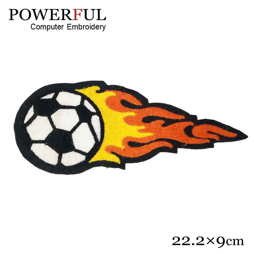 烈焰火焰足球图案毛巾绣花布贴 儿童服装饰品 刺绣章标 厂家定制