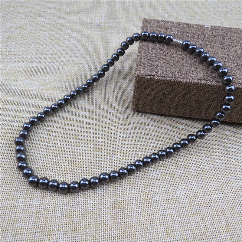 速卖通展销热卖礼品8mm圆珠磁性黑胆石项链 磁疗保健磁石项链批发