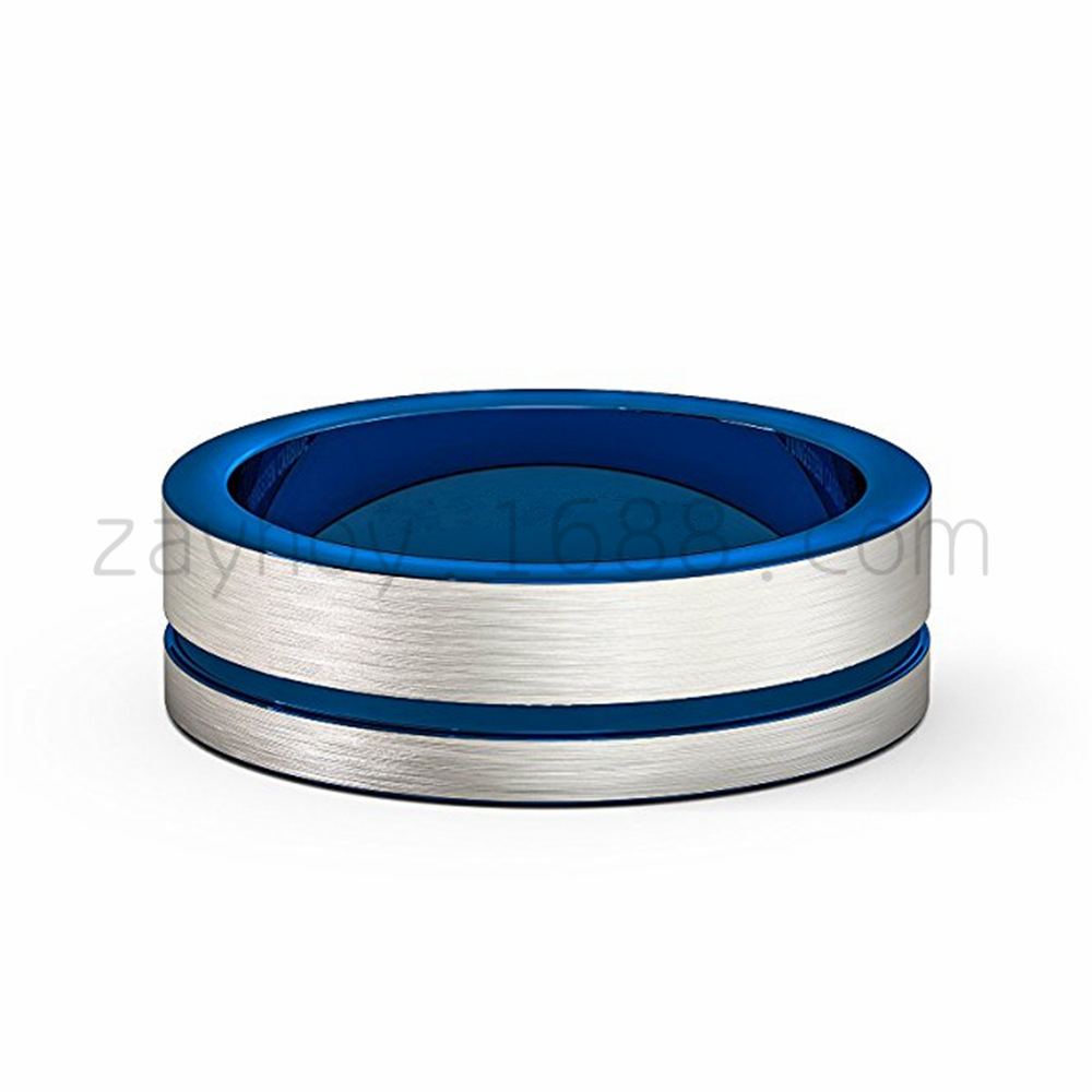 欧美外贸钨金戒指 男士蓝色拉沙间蓝钨金戒指 厂家批发钨钢饰品