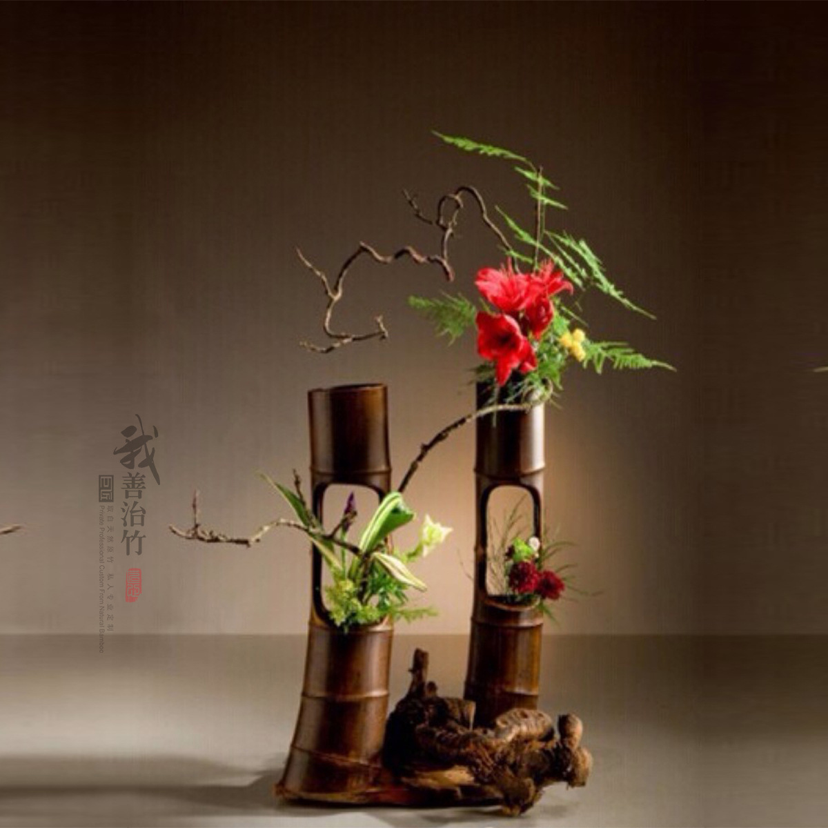 厂家批发创意特色观赏竹花插 竹花架 竹花盆 竹花瓶 盆栽植物