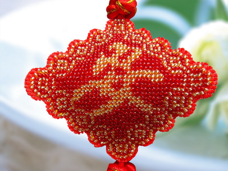 纯手工十字绣成品立体三面绣平安福出入平安珠绣汽车挂件