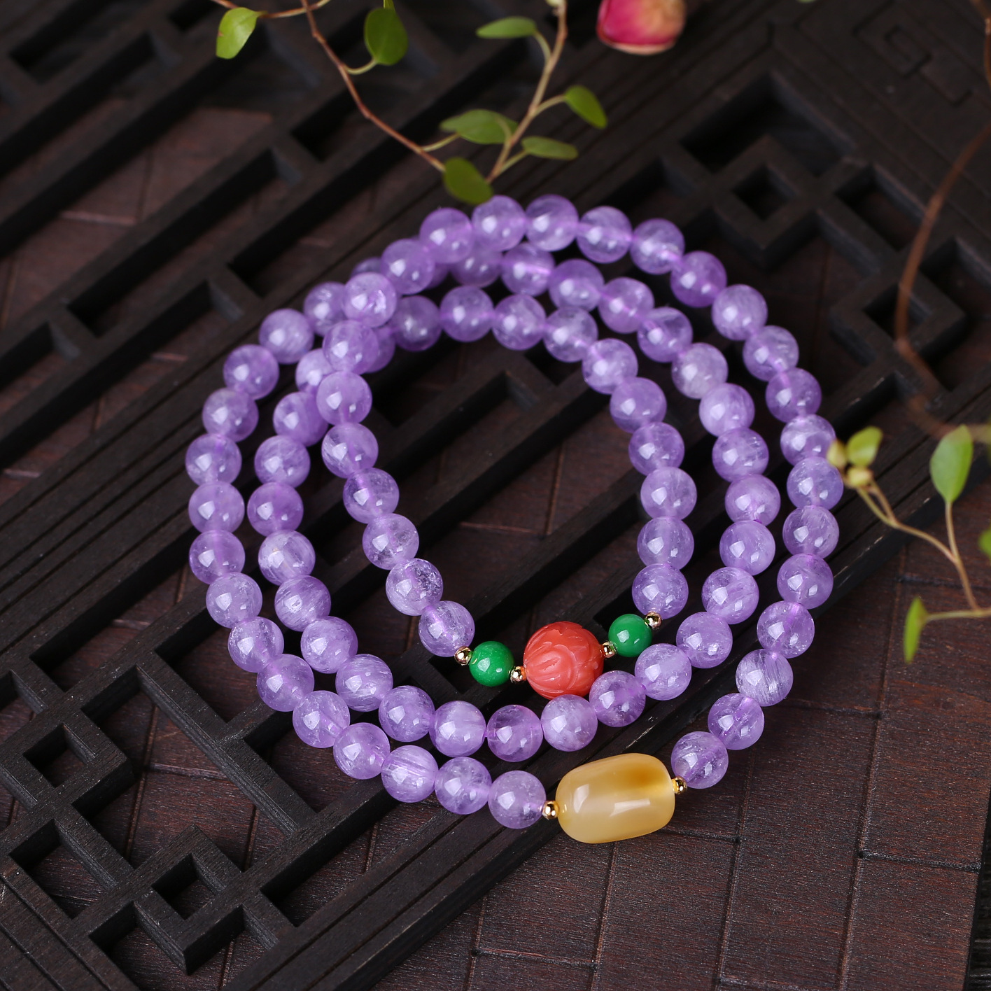 天然6mm薰衣草紫玉手链三圈浅紫罗兰手串南非紫水晶手链