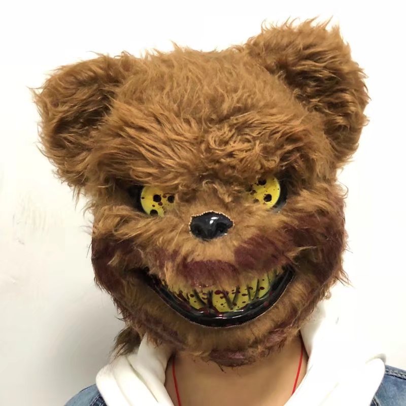 kiss me塑料面具泰迪熊恐怖面具舞会表演道具半脸面具一件代发