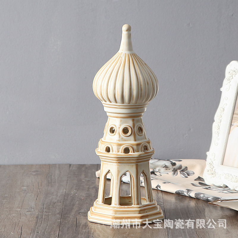 Factory Wholesale Simple Creative Hair Matte Beige Glaze Pizza Leaning Tower Ceramic Home Decorative Crafts Ornaments