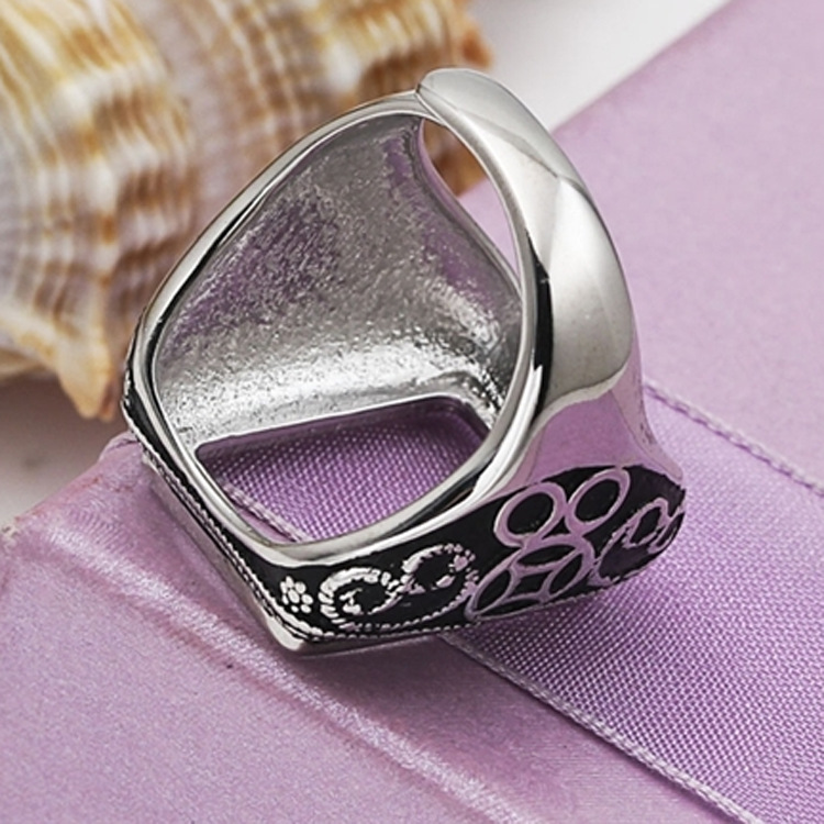 达国标925纯银元宝纹方形戒指托宝石蜜蜡琥珀空托指圈复古diy配件