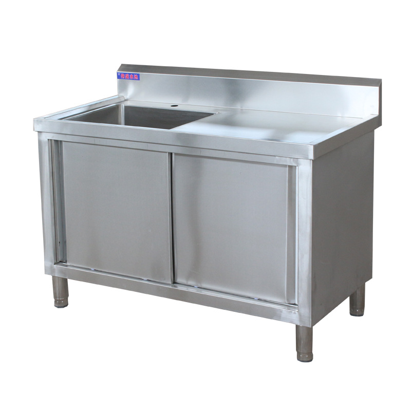 加厚拉门水池柜 厨房不锈钢柜式水池多功能简易水池储柜发定制304