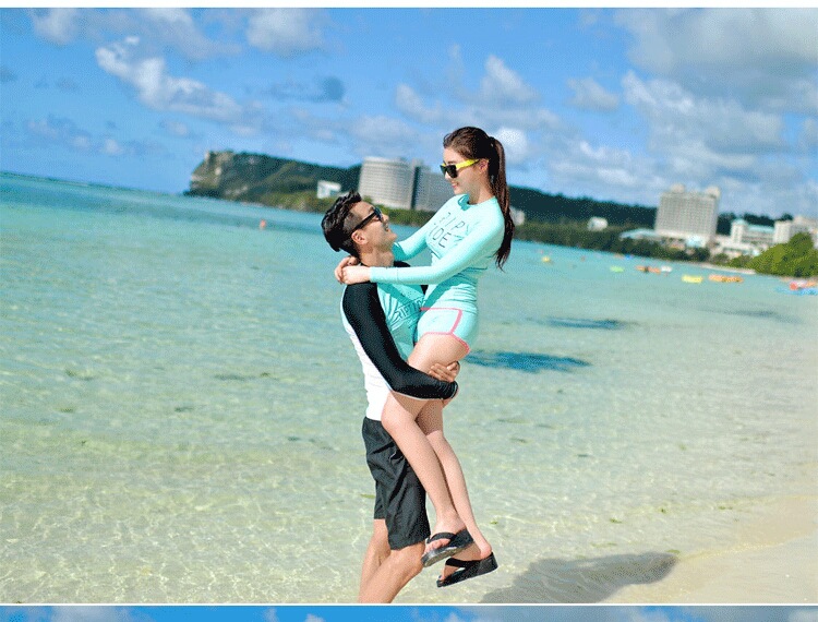 长袖泳衣女防晒保守遮肚浮潜服情侣分体套装滑水冲浪服男温泉