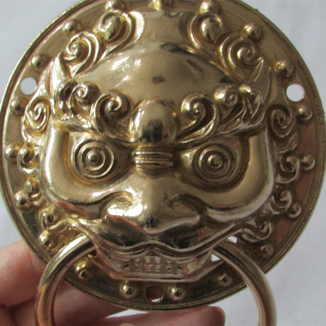 厂家全铜10cm狮子头门环拉手大门仿古纯黄铜把手对开门古铜色拉手