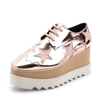 星星松糕鞋女秋2017新款厚底真皮stella英伦风方头单鞋松糕底女鞋