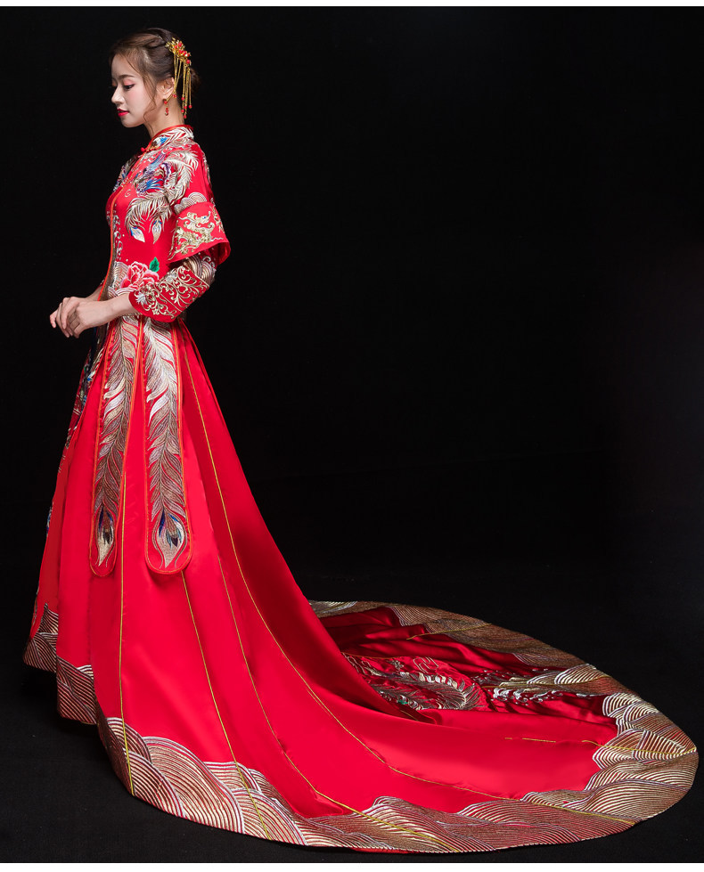 秀禾服新娘2017新款龙凤褂结婚中式婚纱拖尾敬酒礼服大码古装嫁衣