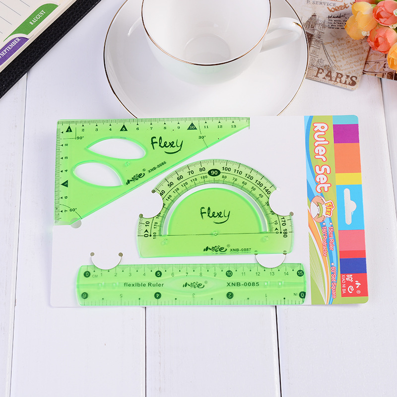 Creative PVC Transparent Set Square Protractor 15cm Ruler Multifunctional Three-Piece Suit Measuring Instrument Wholesale