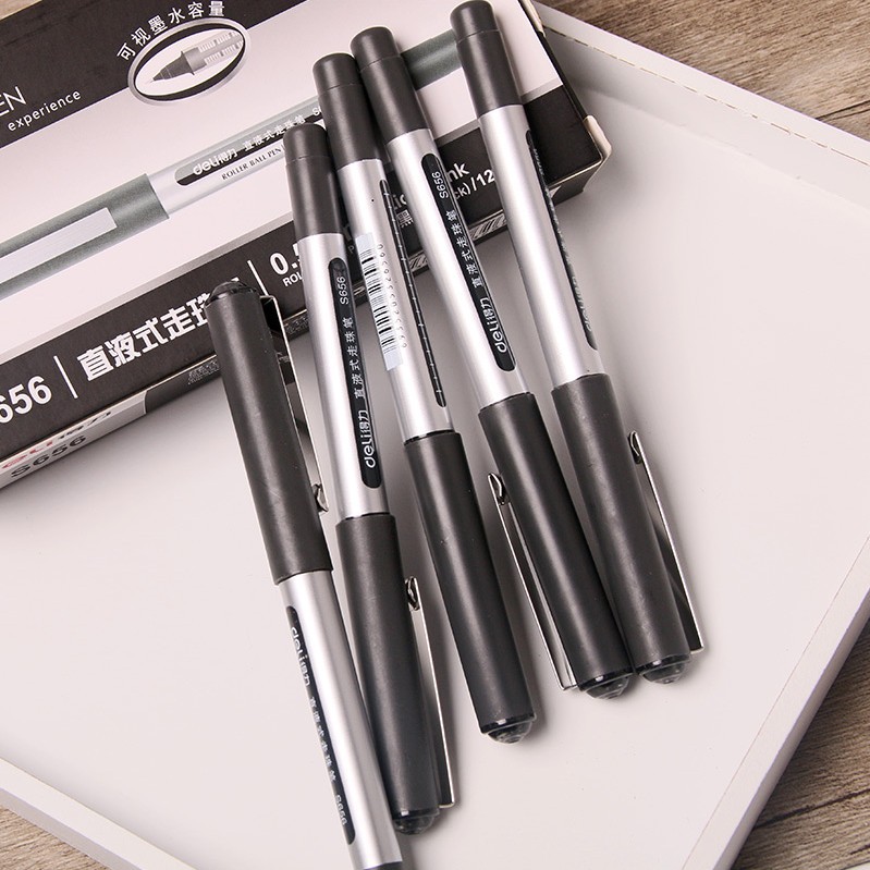 得力s656直液式中性笔走珠笔子弹头0.5mm黑色办公签字笔学生文具