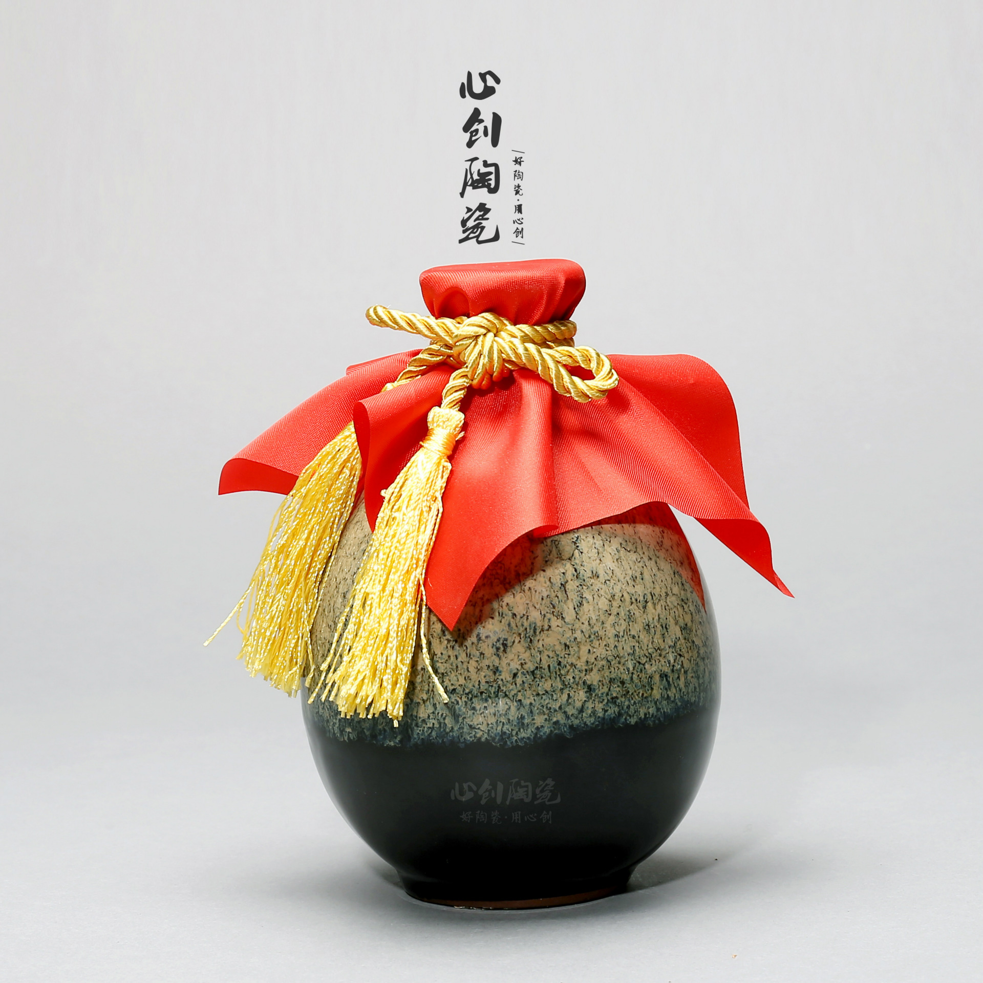 心创陶瓷1斤装500ml陶瓷酒坛 宜兴窑变手抓瓶白酒瓶 土陶酒罐酒壶