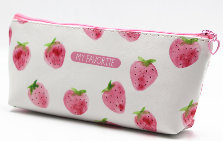 Spot Fresh Minimalist Creative Strawberry Leather Pencil Case Cute Student Female Pencil Bag Pencil Case Storage Bag Large Capacity