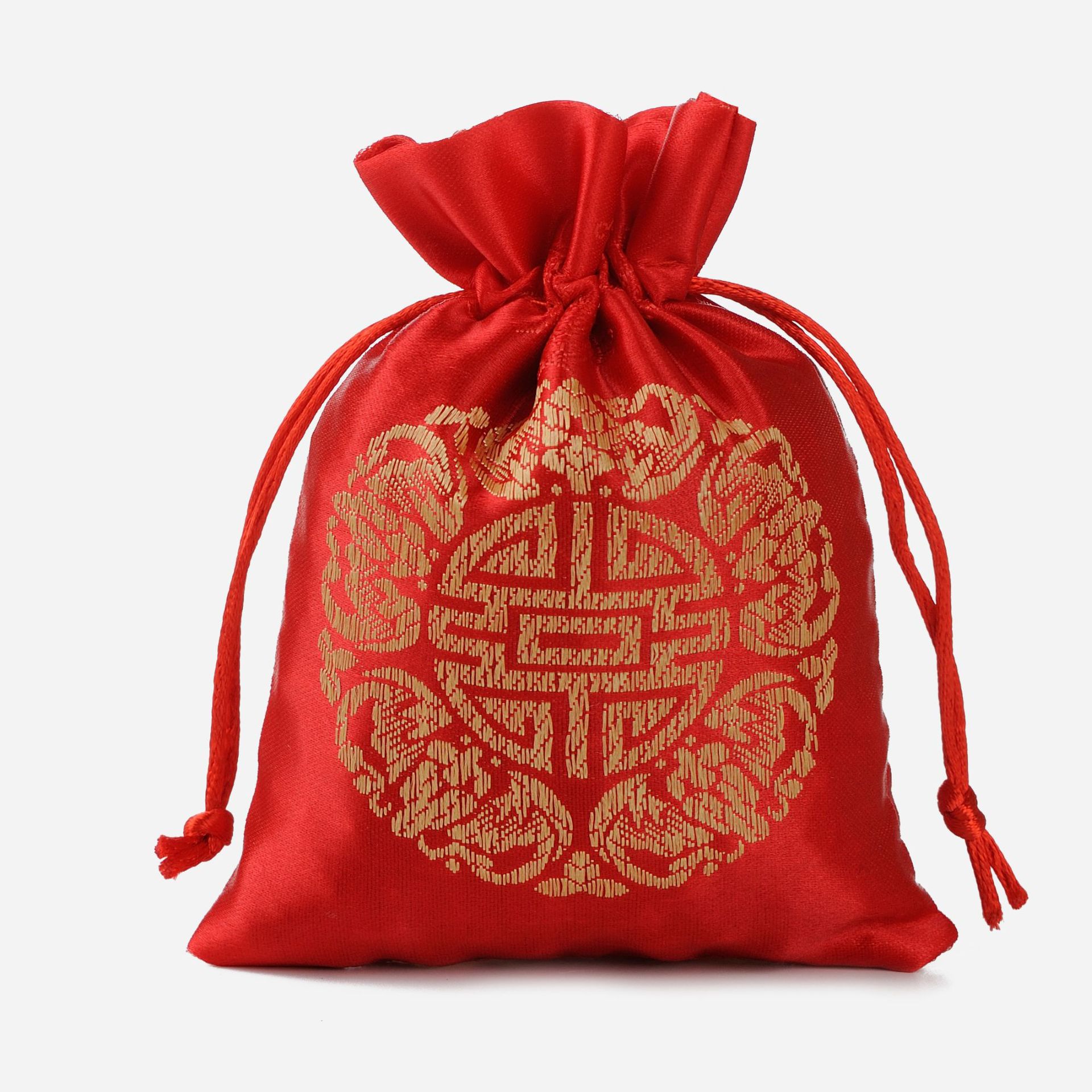 厂家现货17*23红色锦缎刺绣福字礼品袋中国风福字喜糖包装袋批发