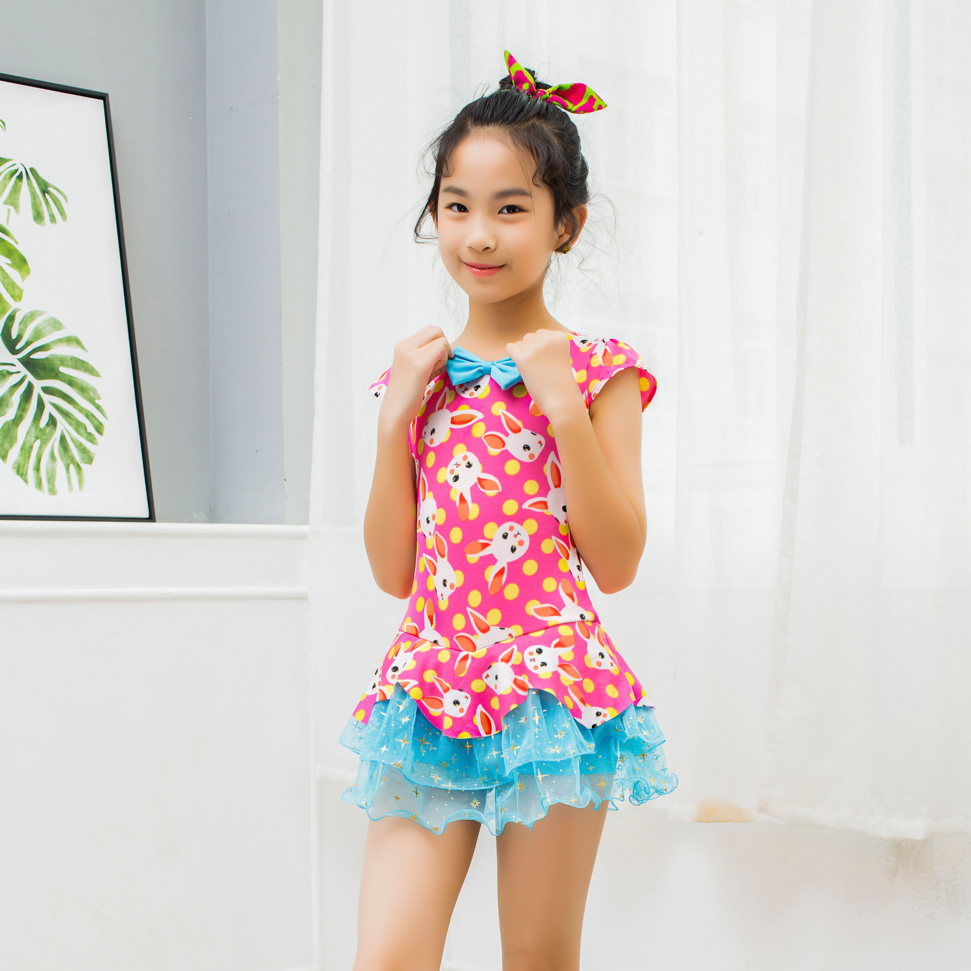 2018儿童泳衣可爱女孩大童宝宝亲子泳装韩国连体女童游泳衣银1827