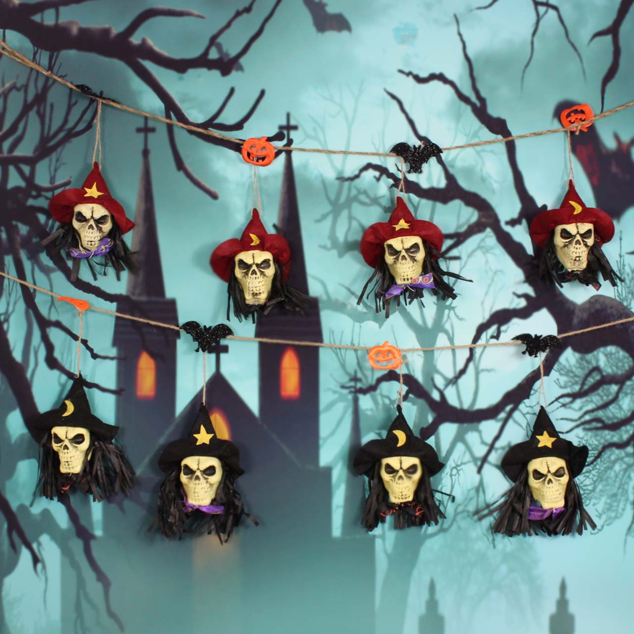 万圣节装饰拉花串旗鬼节酒吧万圣道具布置商店氛围用品骷髅串挂件