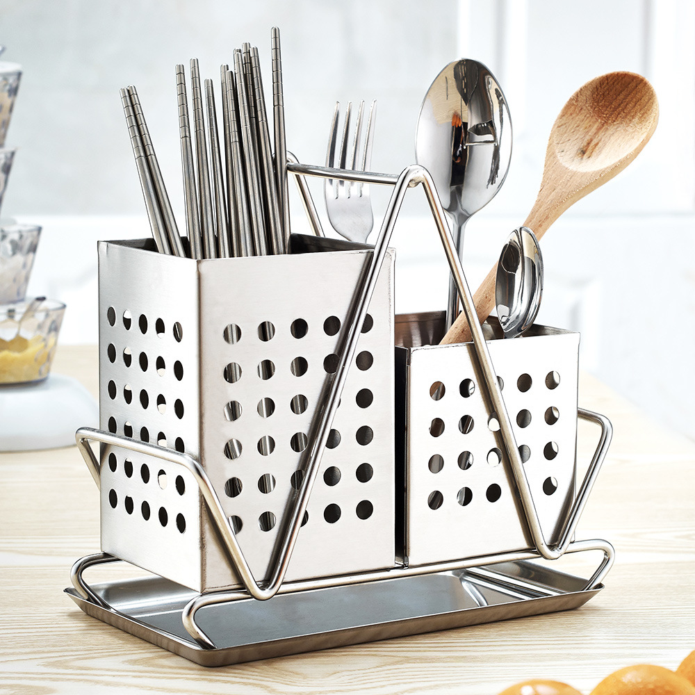 外贸304不锈钢筷子笼套装速卖通餐具筒 创意厨房用品 方形筷子筒