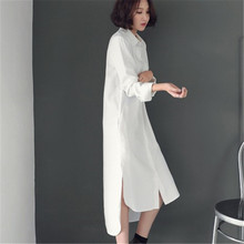 8840一件代发2024春季韩版白衬衫女长袖韩范长款宽松超长款衬衣