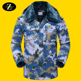 海洋迷彩作训大衣加厚防寒迷彩军大衣劳保棉大衣男迷彩大衣