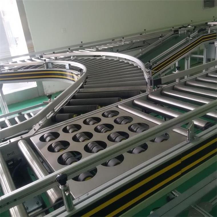 广州供应柔性链板输送线链板式输送机滚筒90度转弯流水线