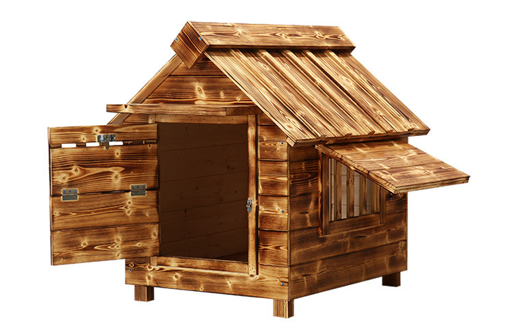户外带门实木狗屋宠物屋碳化木屋狗狗房子带窗犬屋大号有门双侧窗