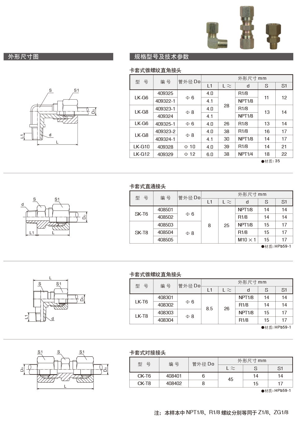 lk-t8 产品别名 卡套式锥螺纹直角接头lk-t6,lk-t8 规格 卡套式锥螺纹