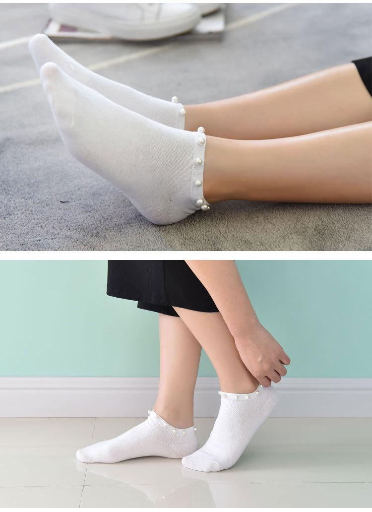 韩版黑色珍珠女袜纯棉短袜珠珠袜子女铆钉全棉手工袜淘宝热销包邮
