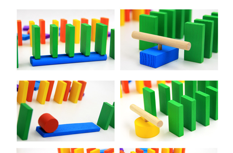 儿童积木益智早教 木质积木 100片 认知水果动物 多米诺骨牌 玩具